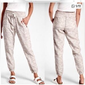 Athleta Cabo Linen Joggers 12P Pale Mini Cheetah pattern